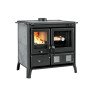 Cuisinière à bois Gardenia avec four, habillage pierre ollaire grise et structure acier noir 9.5kw