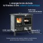 Cuisinière à bois noir et pierre ollaire avec four et double vitrage, rendement 86,7% et puissance 9,5 kW