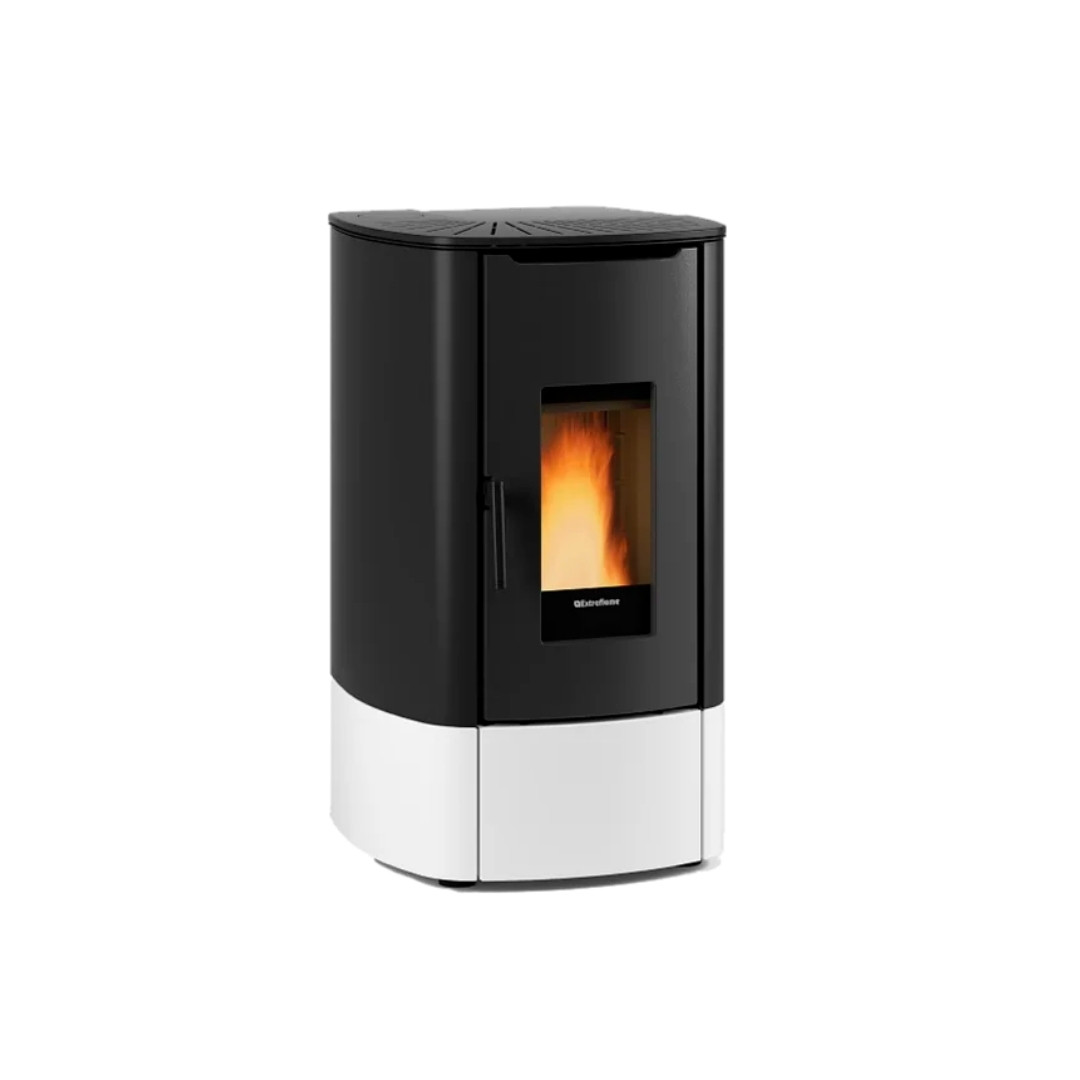 Poêle à granulés Angy Top 7 kW noir et blanc avec vitre panoramique et design contemporain