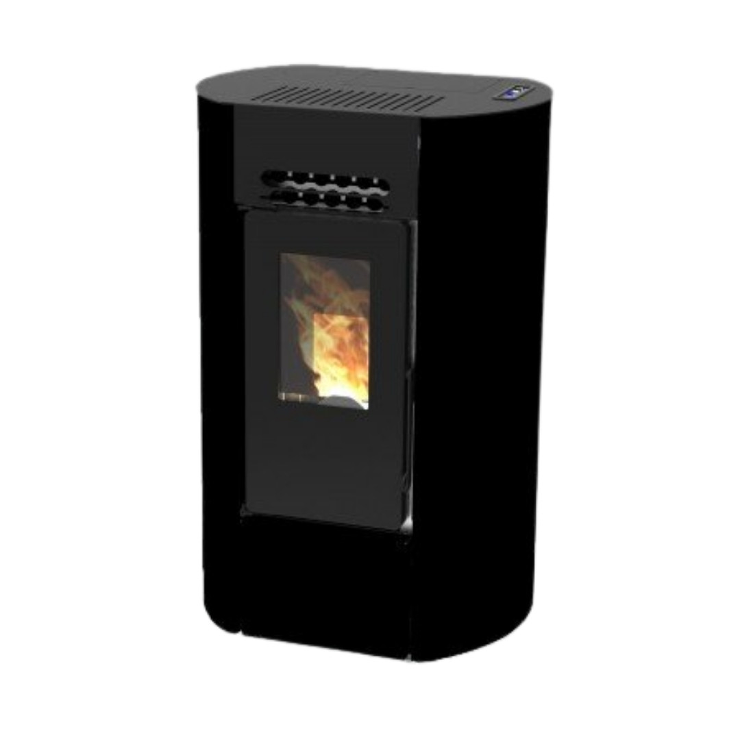 Poêle à granulés compact Linea VZ Ring noir 9 kW avec vitre et grille de ventilation supérieure