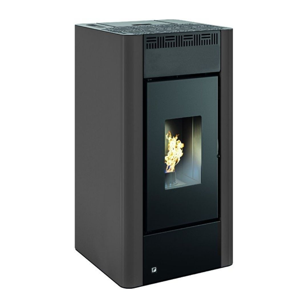 Poêle à granulés Maria 2.0 anthracite 9 kW avec vitre panoramique et flammes visibles