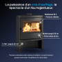 Poêle à bois Nordica en fonte avec vitre panoramique, rendement 80%, puissance 7,7 kW pour 221 m³