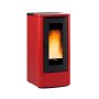Poêle à granulés Extraflame Teorema Plus rouge 12 kW avec habillage acier et vitre panoramique