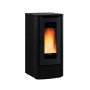 Poêle à granulés Extraflame Teorema Plus noir 12 kW avec vitre panoramique et flammes allumées