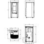 Plan technique et dimensions du poêle à granulés Lina Top 7kw avec vues de face, côté et dessus