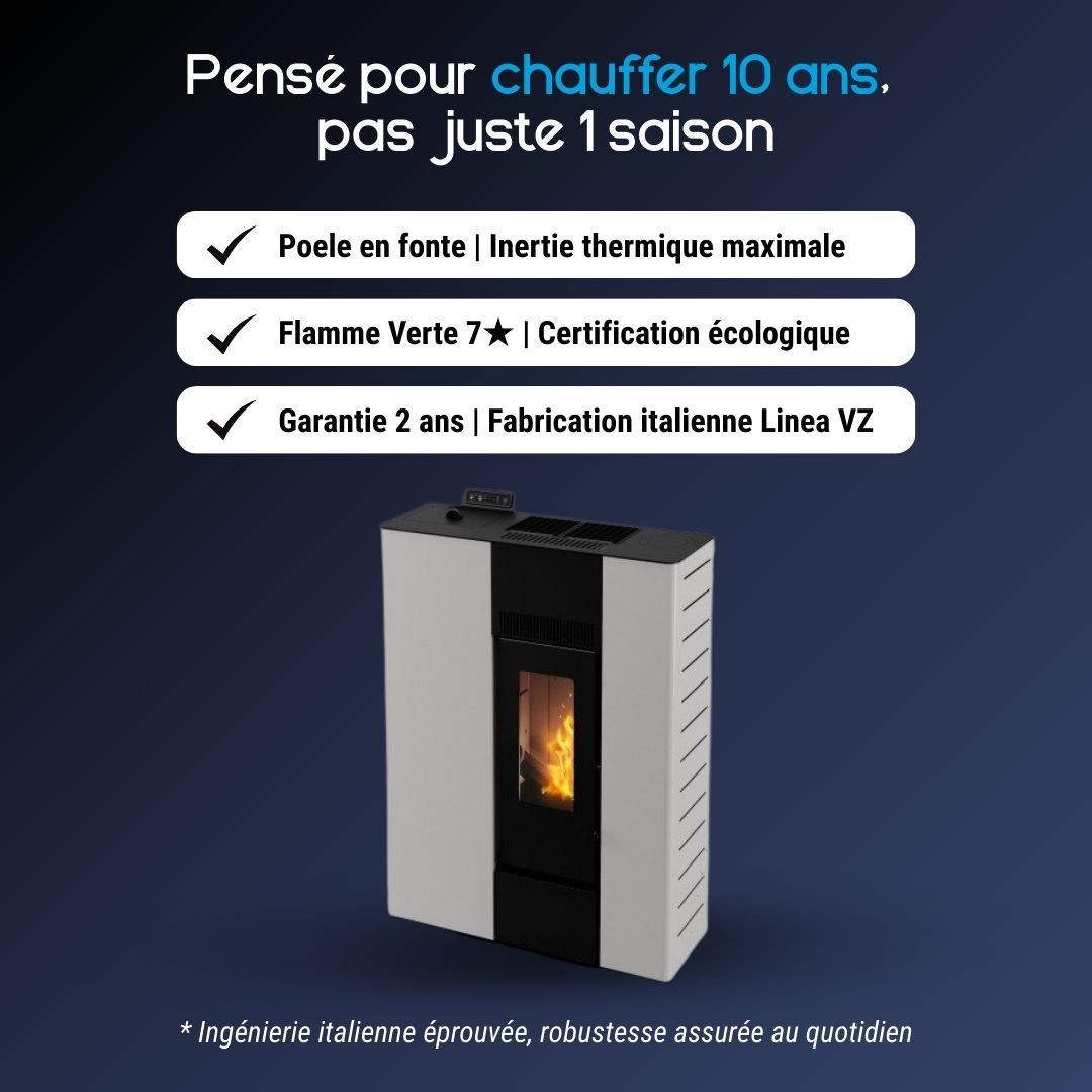 Poêle à granulés Linea VZ Cross 10 design blanc et noir 10 kW Flamme Verte 7 étoiles