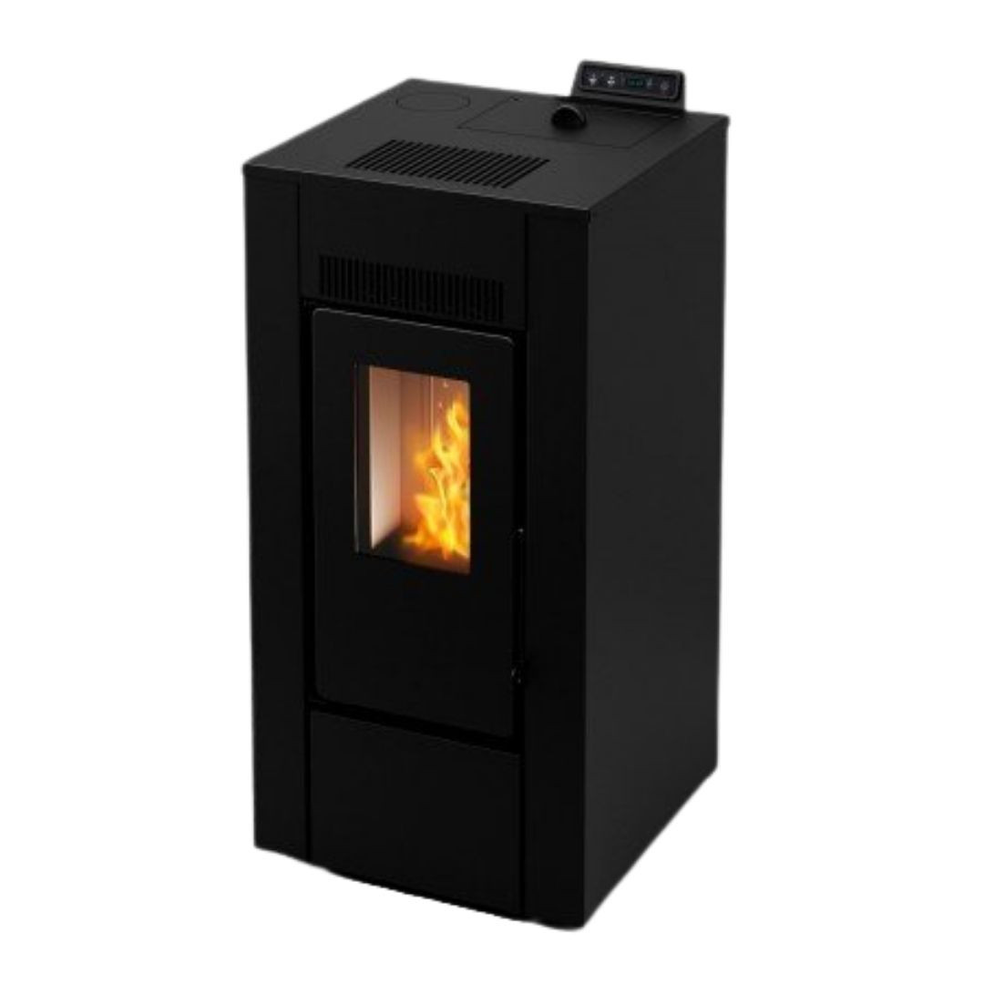 Poêle à granulés Linea VZ Free 9 noir 8kW avec vitre en façade et panneau de commande intégré