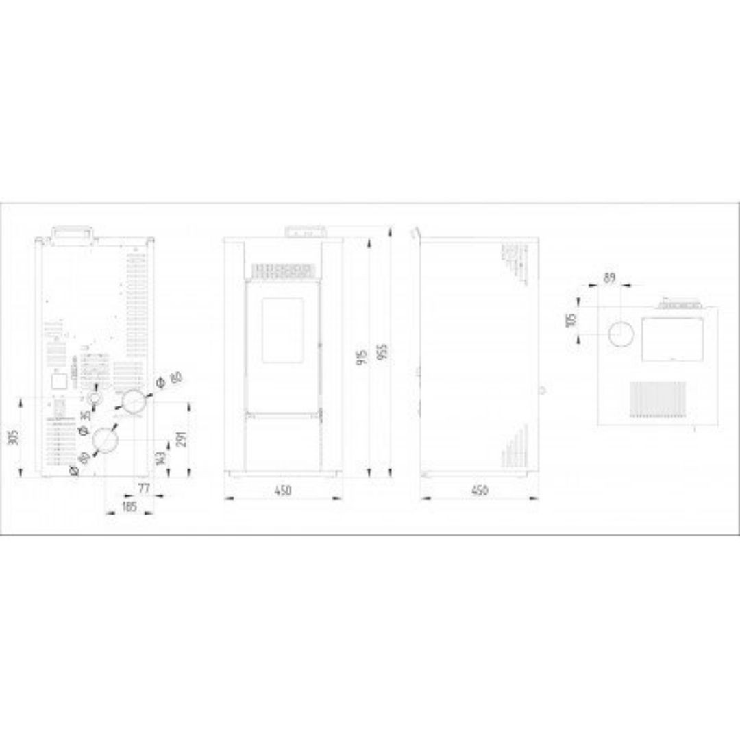Plan technique et dimensions du poêle à granulés Linea VZ Free 9 de 8kW