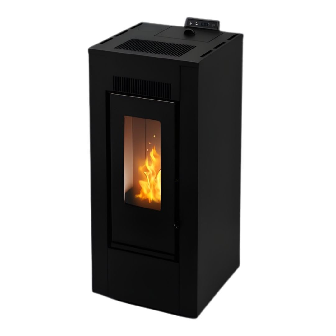 Poêle à granulés Maxifree noir mat 12 kW avec vitre panoramique et panneau de commande numérique