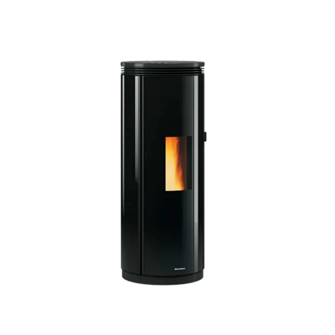 Poêle à granulés Pamela Crystal noir 8 kW design cylindrique avec hublot flamme rectangulaire