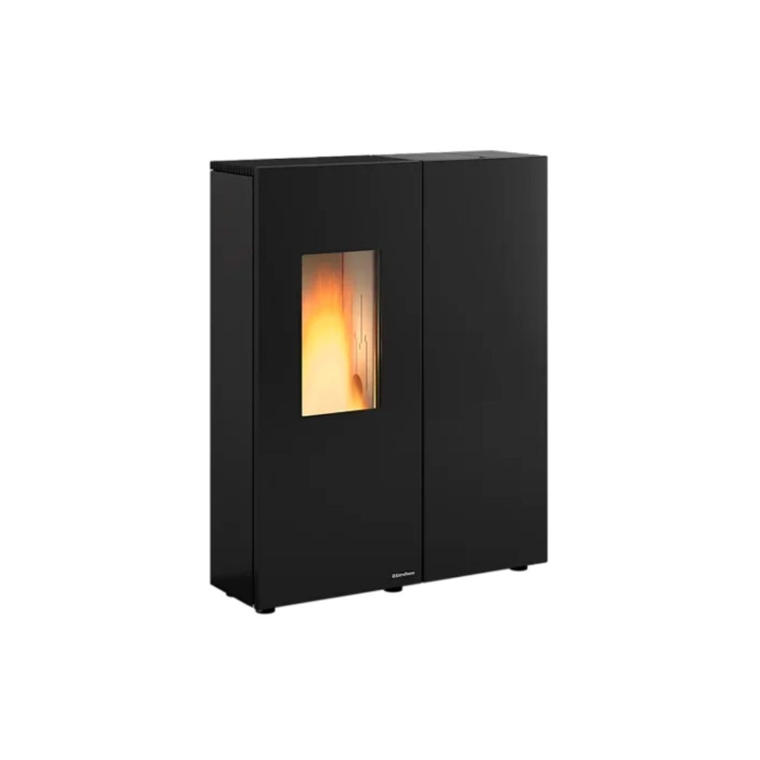 Poêle à granulés Sharon Plus steel noir 10 kW avec vitre panoramique et design contemporain
