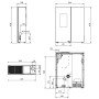 Plan technique et dimensions du poêle à granulés Sharon Plus steel 10 kW avec raccordements