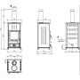 Schéma technique et dimensions du poêle à bois Nordica Concita 2.0 Steel avec sortie fumée 150 mm