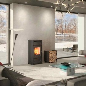 Poêle à bois 9,3 kW Larissa.16 vue latérale finition acier