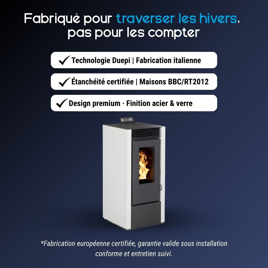 Avantages du poêle à granulés étanche Marina 11 blanc certifié ÉcoDesign