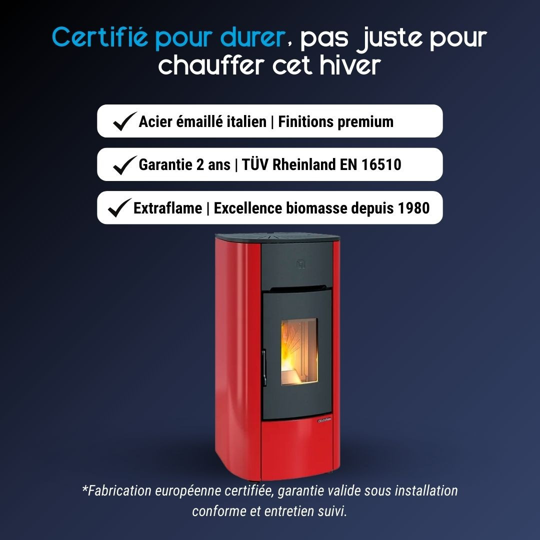Poêle à granulés Mariella bordeaux certifié Flamme Verte et garantie 2 ans