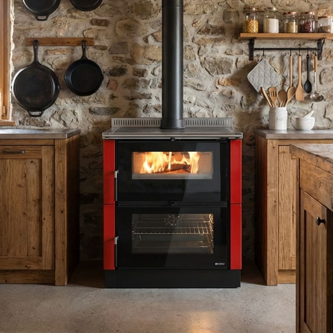 Cuisinière à bois Verona XXL 7 kW coloris rouge maiolica style rustique