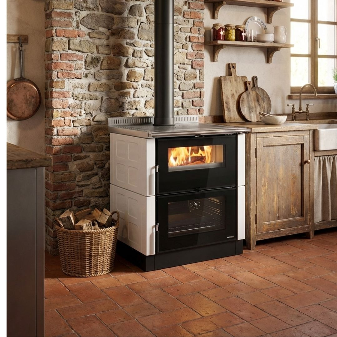 Cuisinière à bois blanche Verona XXL air primaire et secondaire réglables