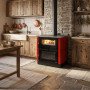 Cuisinière à bois rouge 7 kW système post-combustion faibles émissions