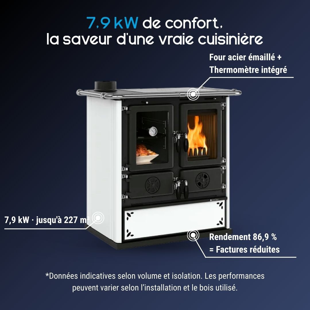 Cuisinière à bois 7,9 kW Rosetta Sinistra avec four intégré