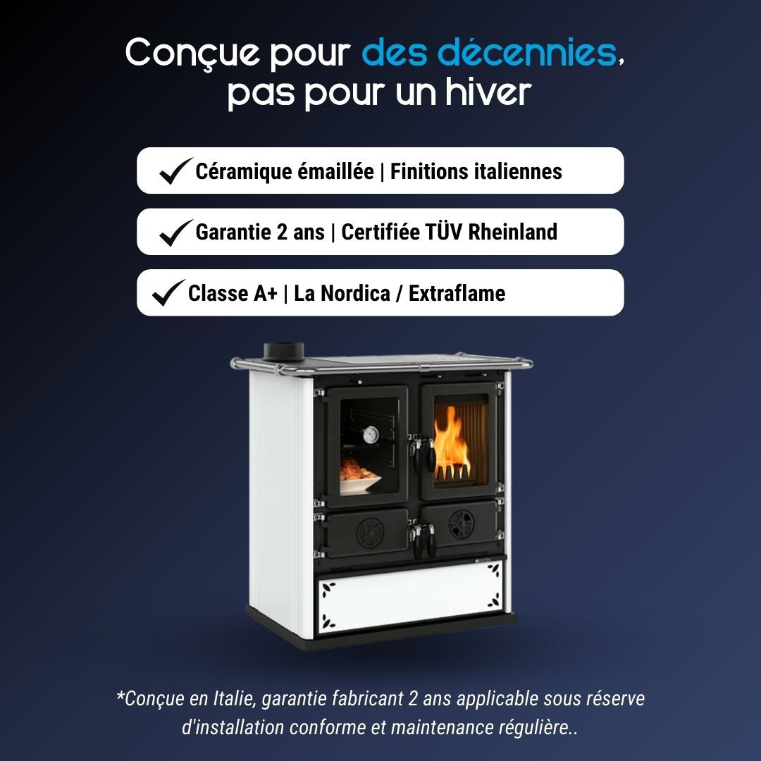 Cuisinière à bois 7,9 kW Rosetta Sinistra installation angle cuisine