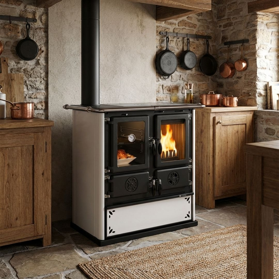 Cuisinière à bois Rosetta Sinistra étiquette énergétique A+ 7,9 kW