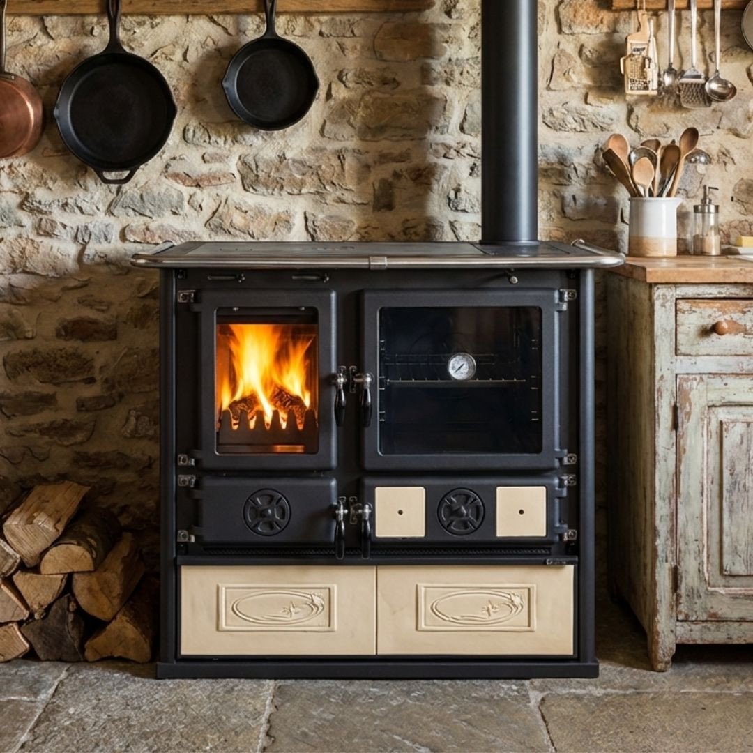 Cuisinière à bois 8,8 kW Rosa 5.0 version rouge avec four intégré