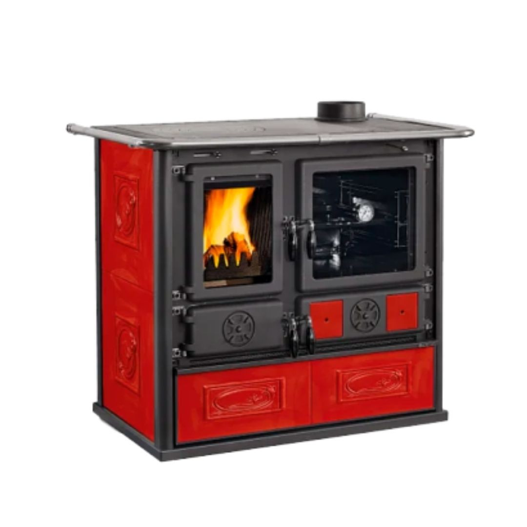 Cuisinière à bois Rosa 5.0 coloris ivoire et noir vue de face