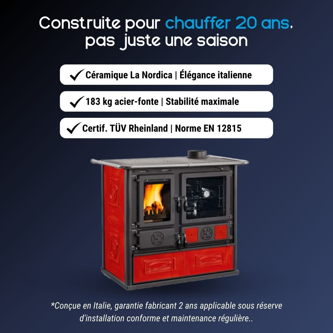 Cuisinière à bois 8,8 kW Rosa 5.0 design italien façade émaillée