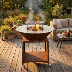 Brasero plancha corten 100 cm Brasinox Fiesta installation terrasse extérieure