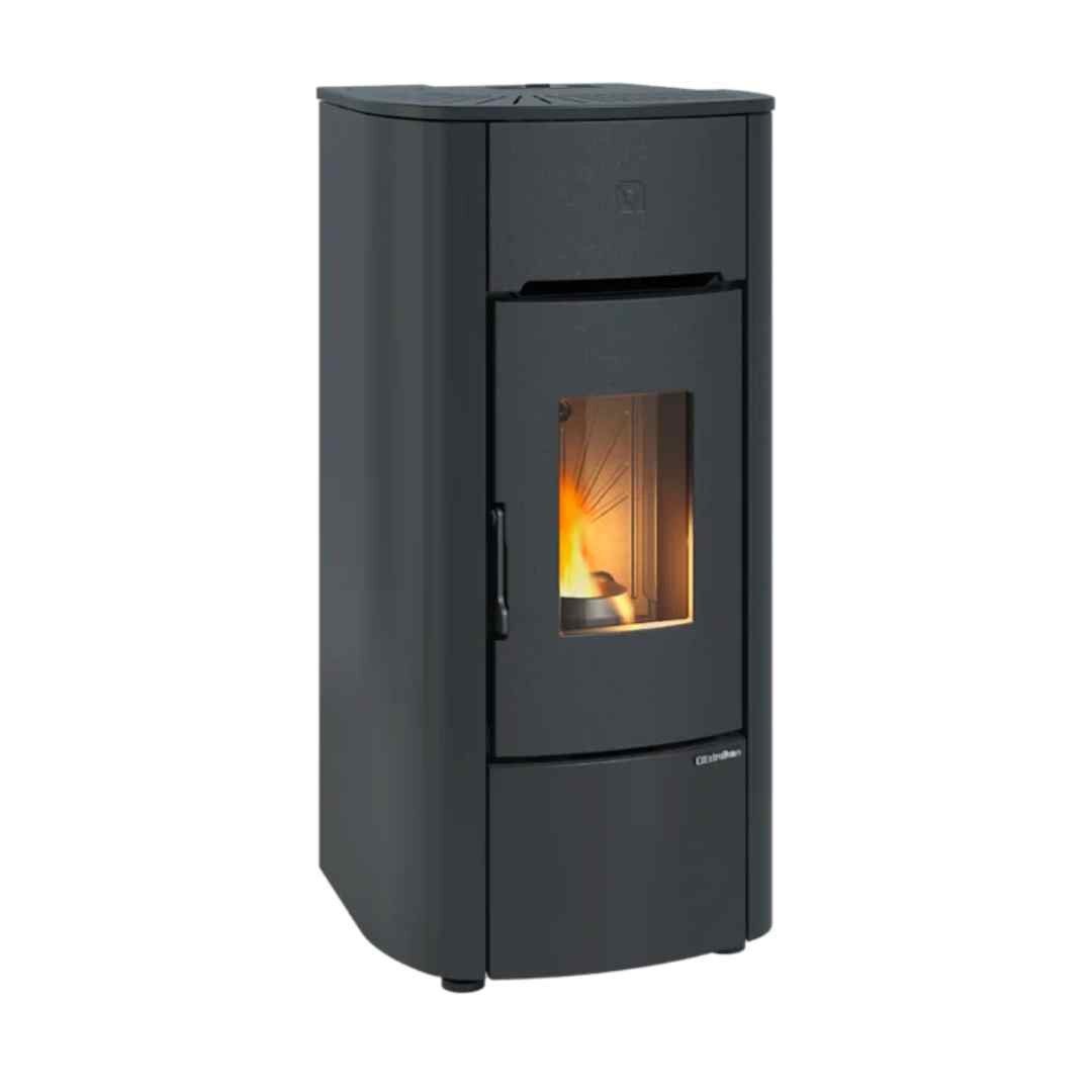 Poêle à pellets noir étanche Angelica Evo 8 kW compact pour maison RT2012