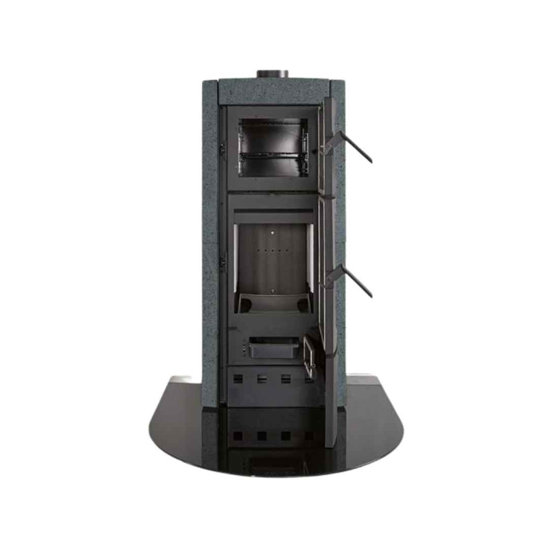 Poêle à bois avec four Ester Forno 5.0 8 kW vue de face sur fond blanc