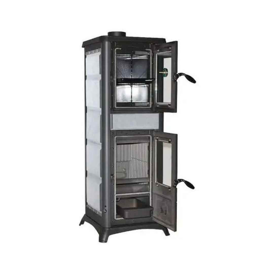 Poêle à bois avec four Gemma Forno.165 Petra 7,3 kW avec portes ouvertes
