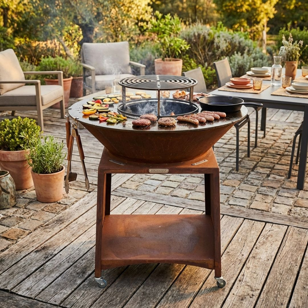Brasero plancha 100 cm Brasinox Fiesta cuisson conviviale en extérieur