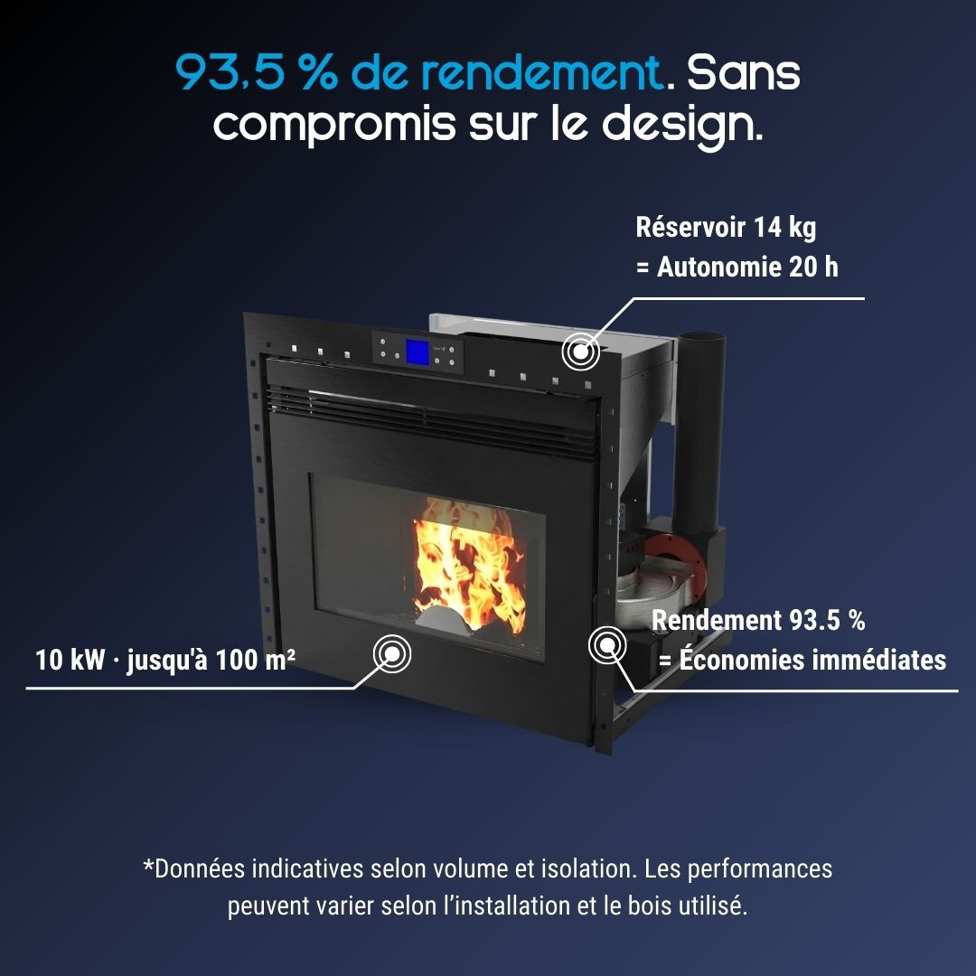 Insert à granulés encastrable Firebox Linea VZ 10 kW rendement 93,5 % et réservoir 14 kg