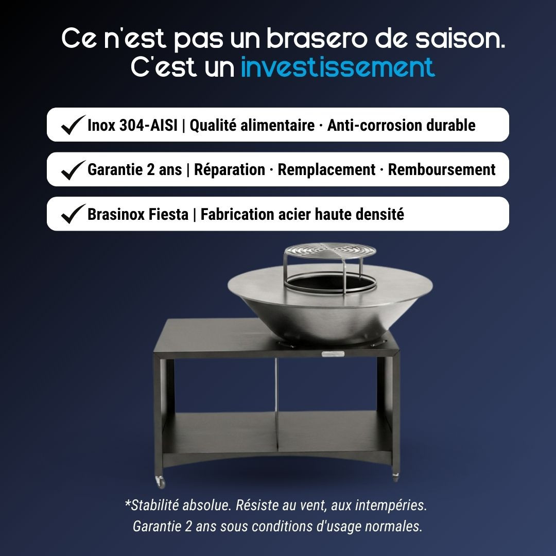 Avantages du brasero plancha extérieur Brasinox Fiesta 100 cm en acier et inox