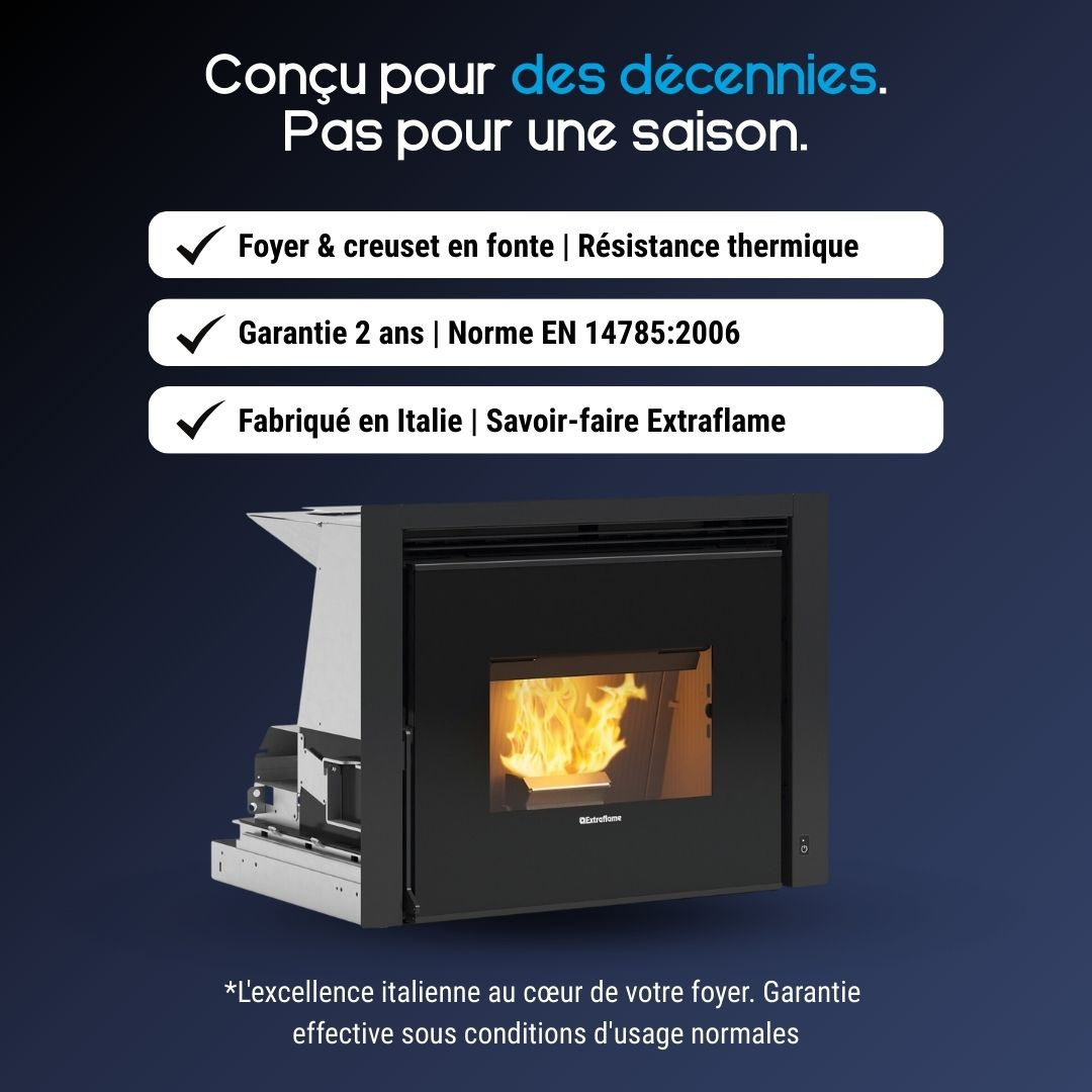 Avantages de l’insert à granulés Comfort P70 Air avec foyer et creuset en fonte