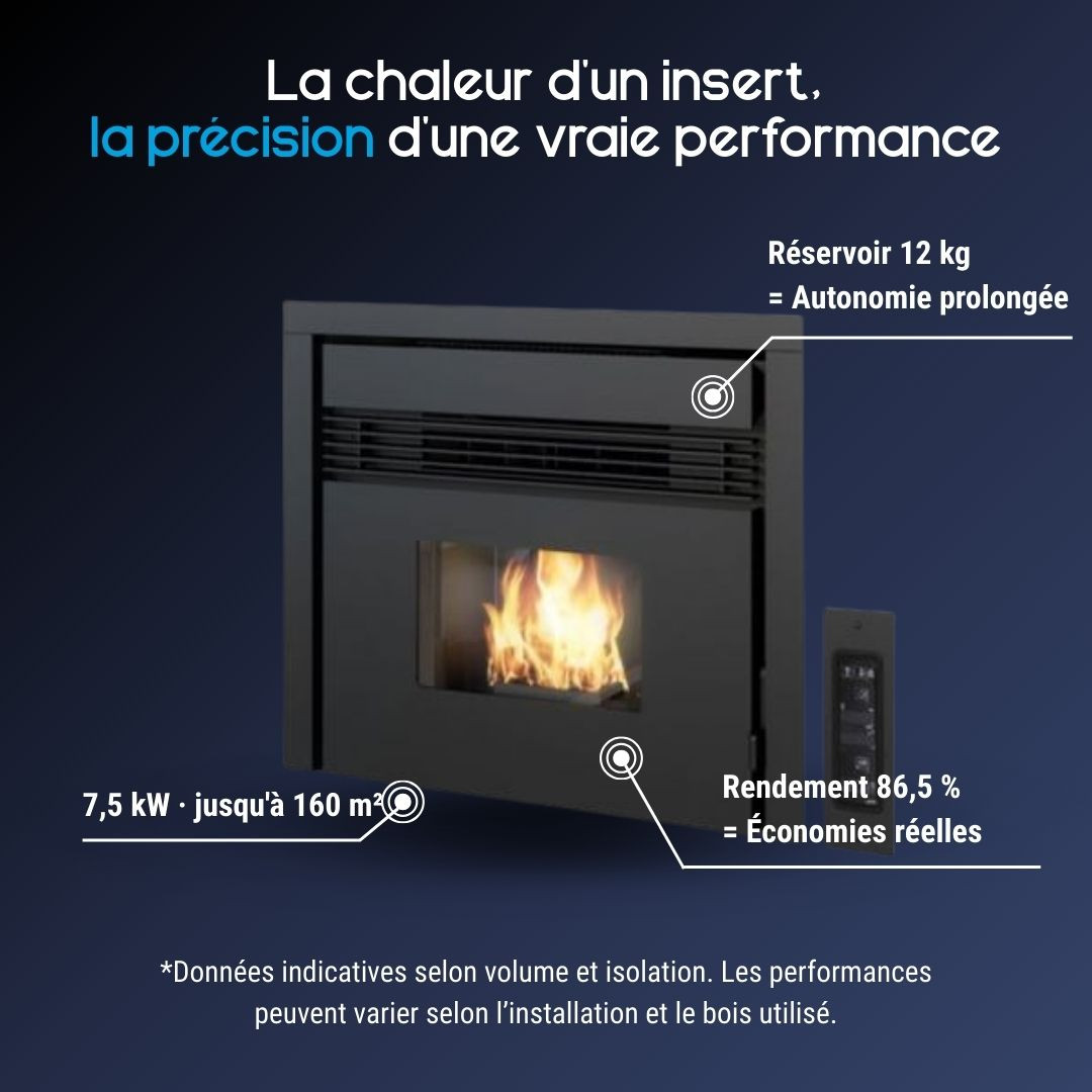 Caractéristiques de l’insert à granulés Prezzemolo avec réservoir de 12 kg