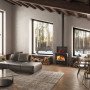 Poêle à bois avec plaque de cuisson ISOTTA CC LEAN 9,3 kW dans un salon moderne