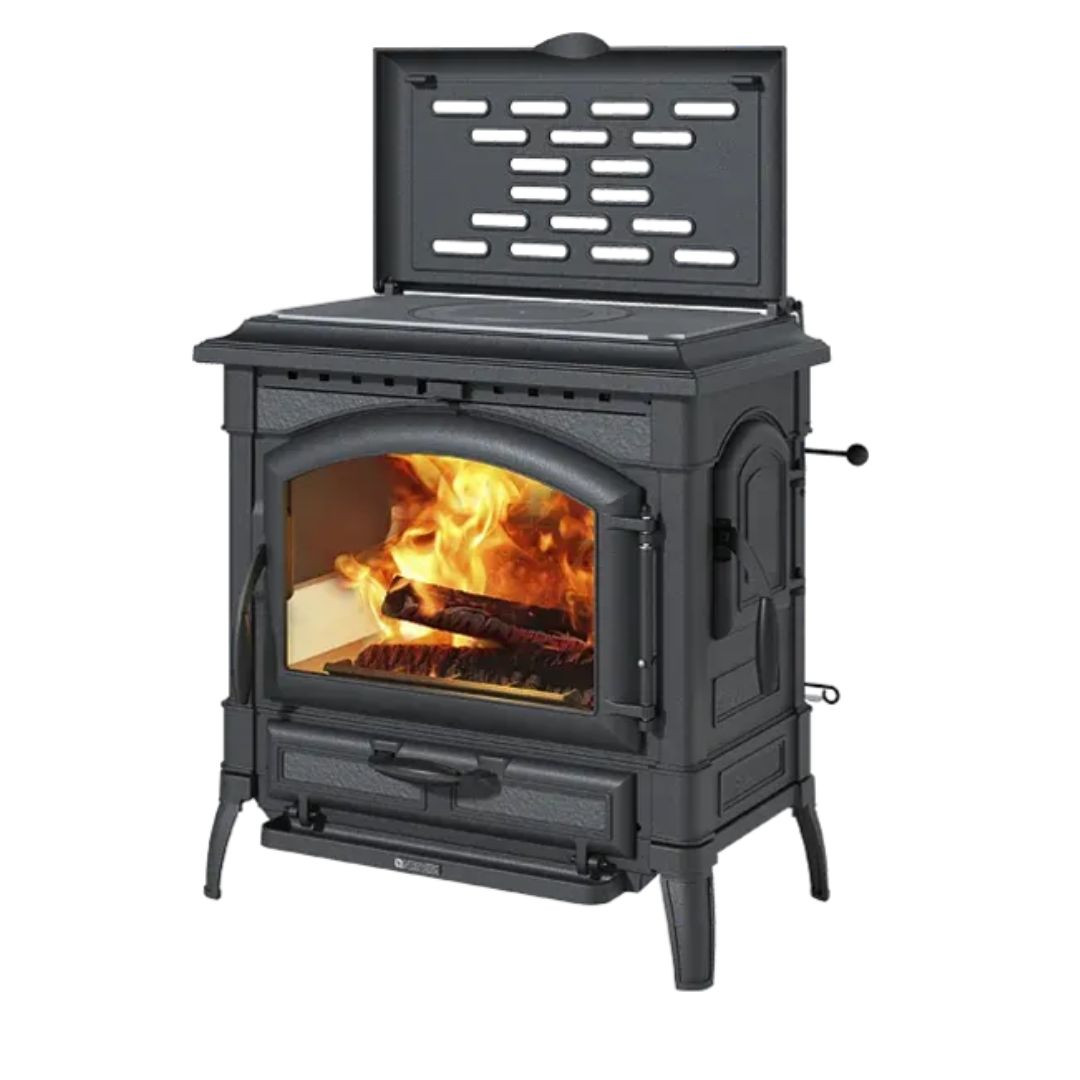 Poêle à bois avec plaque de cuisson ISOTTA CC LEAN 9,3 kW en fonte noire
