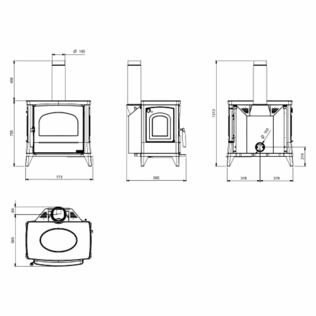 Schéma Technique Du Poêle à Bois En Fonte LAVINIA EOS 11,7 kW