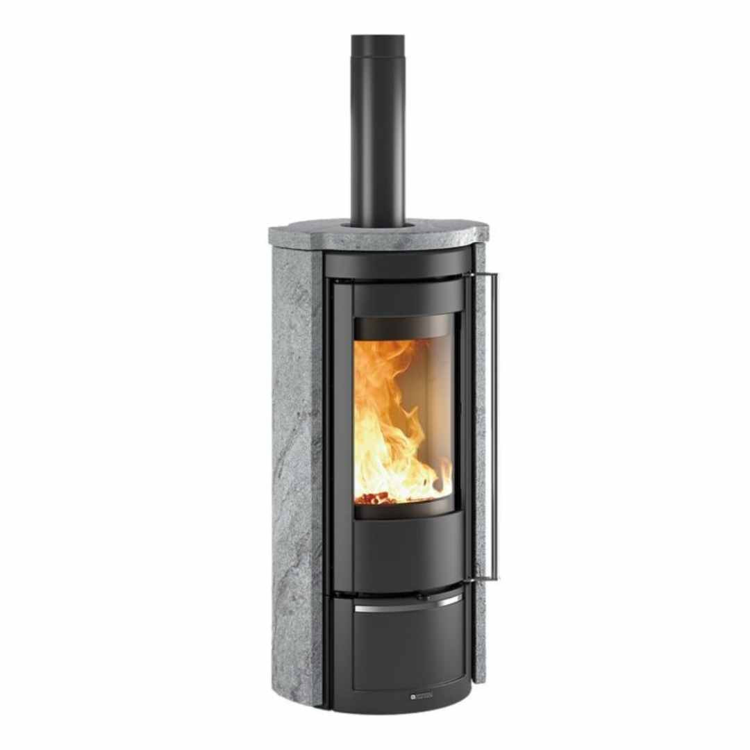 Poêle À Bois Rond Liu.16 Petra 7,5 kW En Pierre Vue De Face