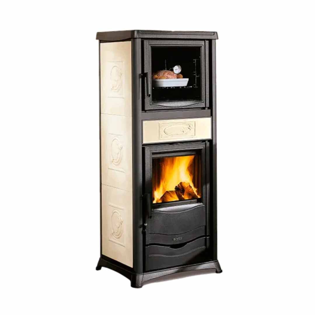 Poêle À Bois Avec Four Rossella Plus Forno.165 Ceramica Beige Vue De Face