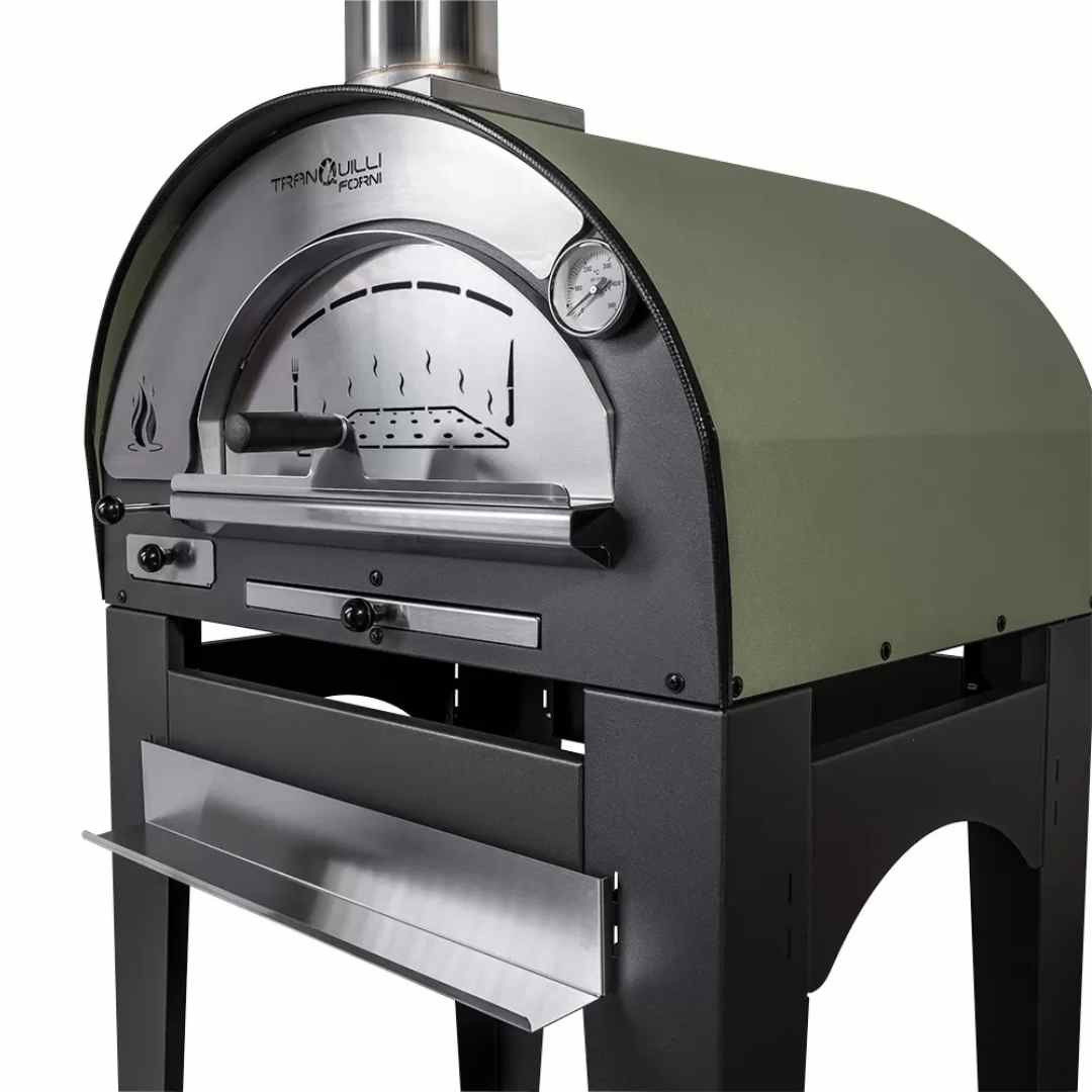 Four à pizza bois Arde Baby vert avec support et tiroir inférieur