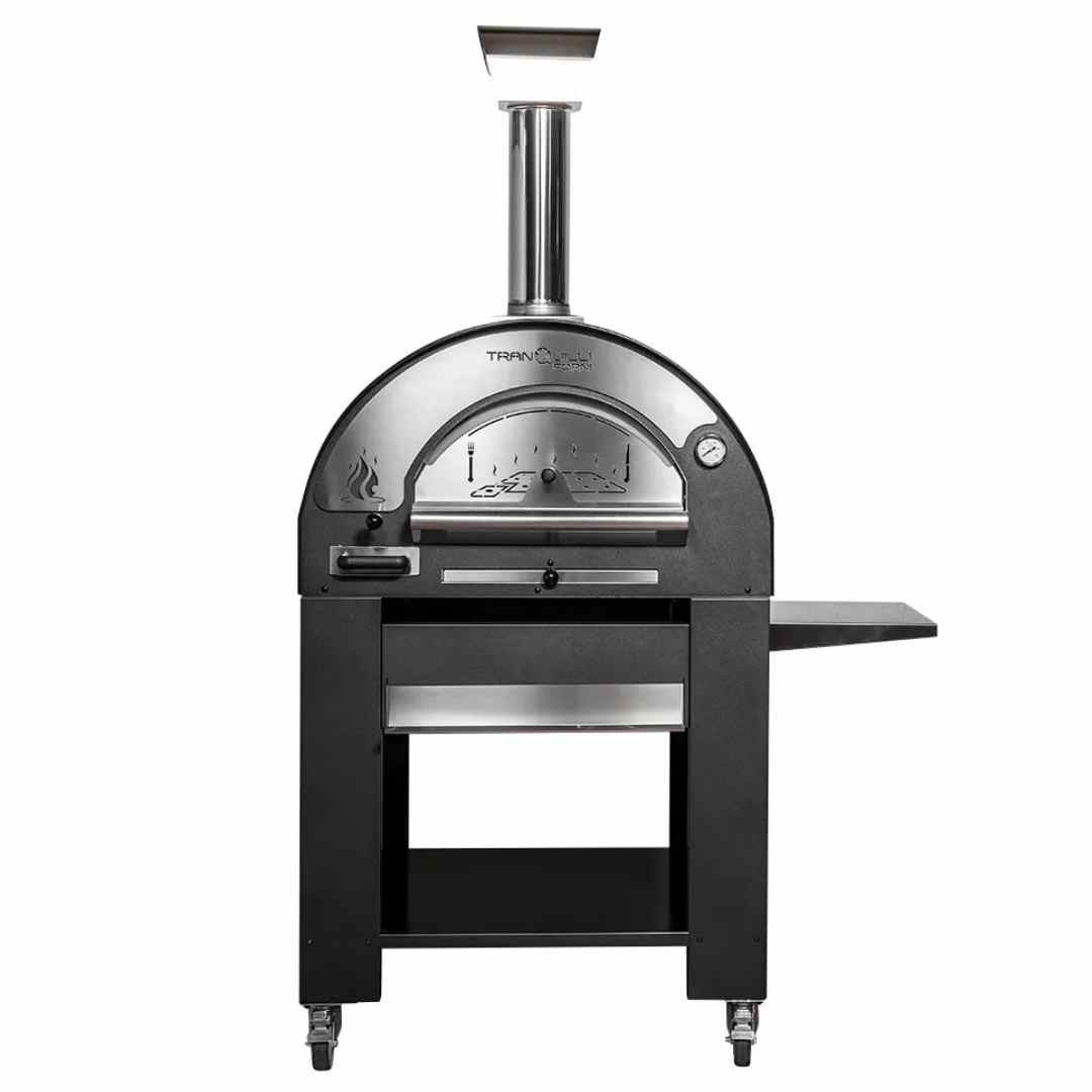 Four à bois pour pizza Arde Medium noir avec chariot et tablette latérale