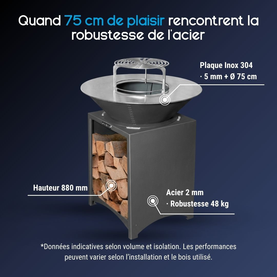 Brasero Plancha Extérieur Fiesta ⌀75 cm | Plaque Inox