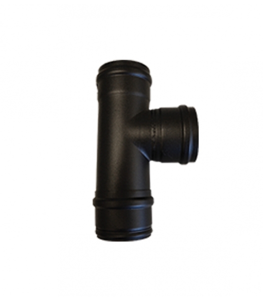 Té de raccordement pour conduit de poêle à pellets en acier noir diamètre 80 mm avec connexions femelles