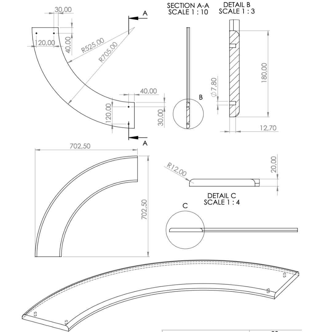 Schéma technique de table pour brasero en bois Ø 100 cm