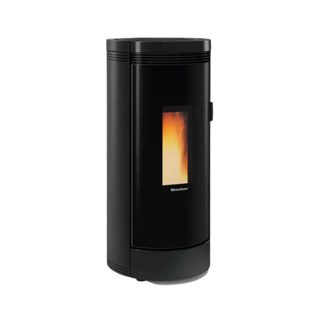 Poêle à pellets étanche Debby Evo 9 kW noir sur fond blanc
