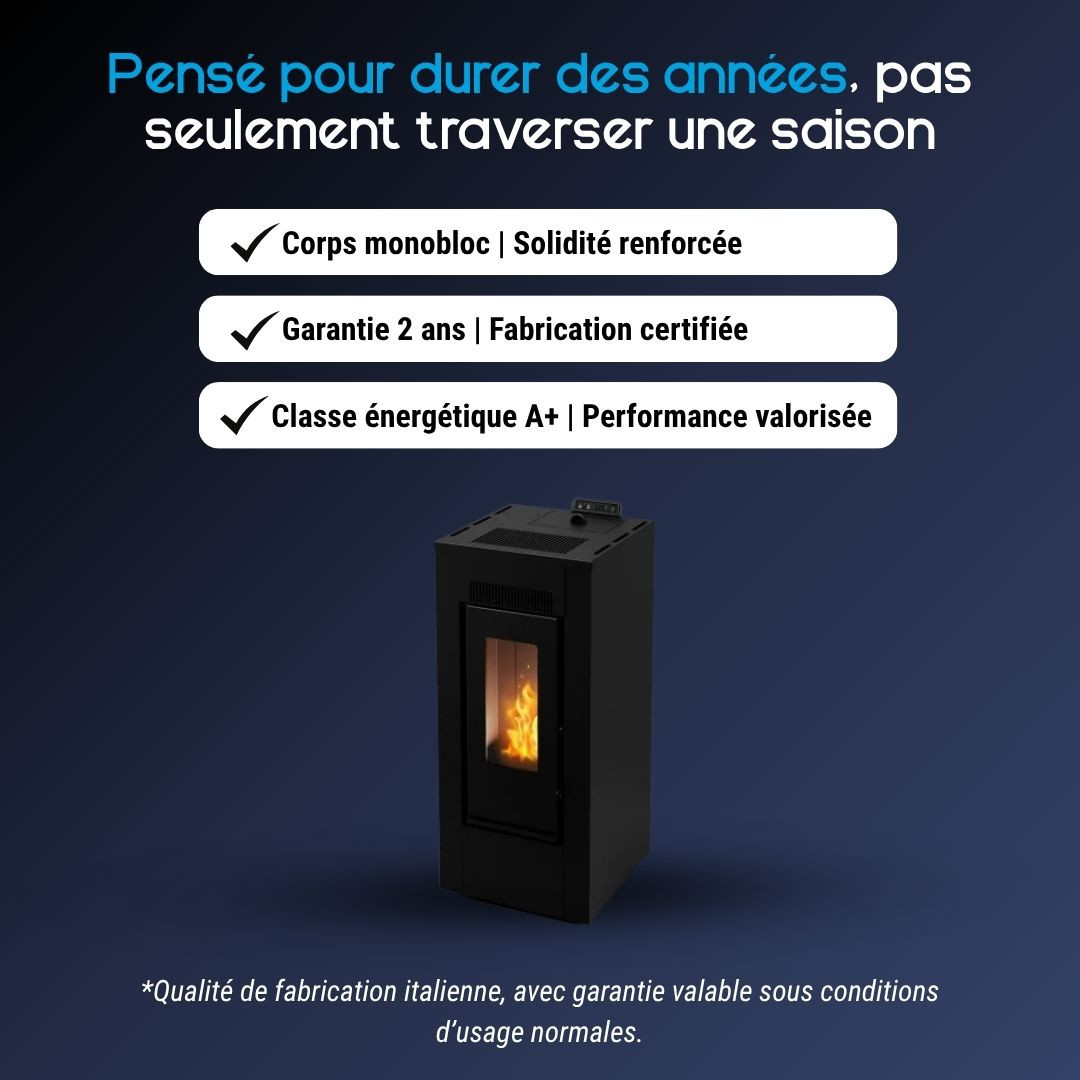 Avantages du poêle à pellets étanche Maxifree Linea VZ noir